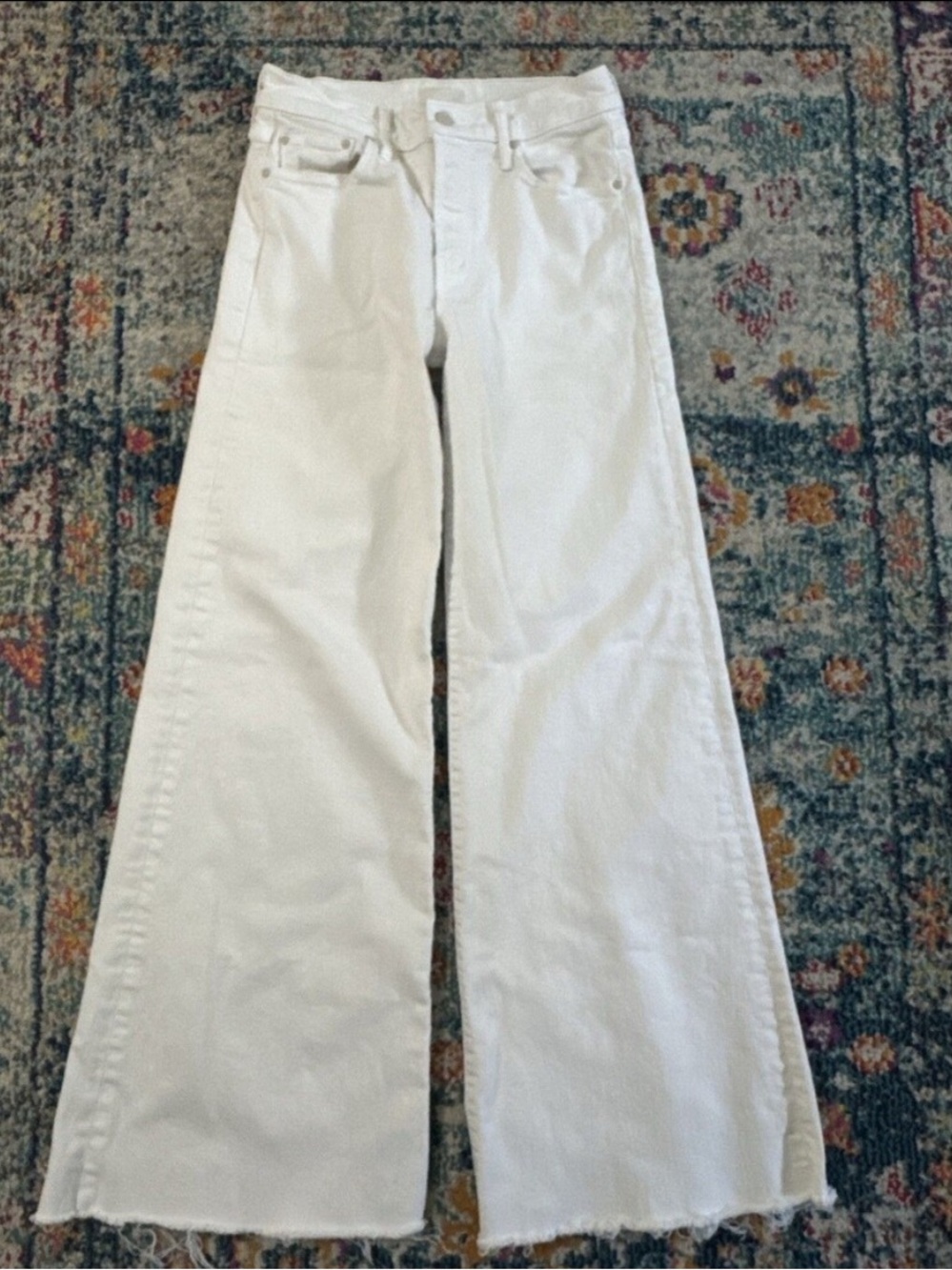 MOTHER The Twister Skimp Wide Leg Jeans Frayed Hem Cream Puffs Size 27